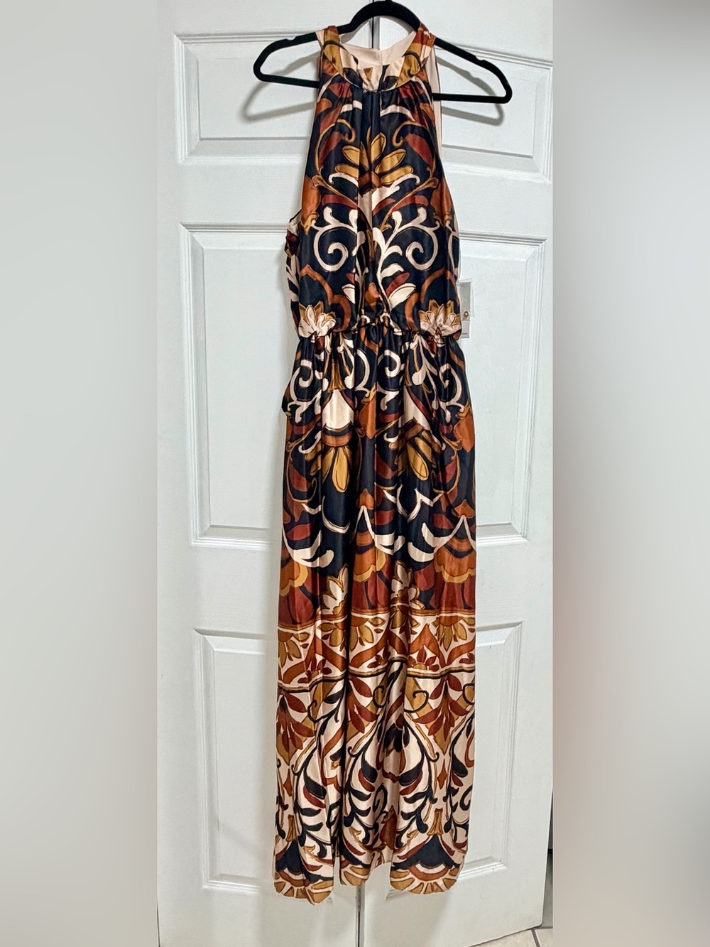julia jordan Black Maxi Dress with Brown, Cream & Gold Scroll Print
